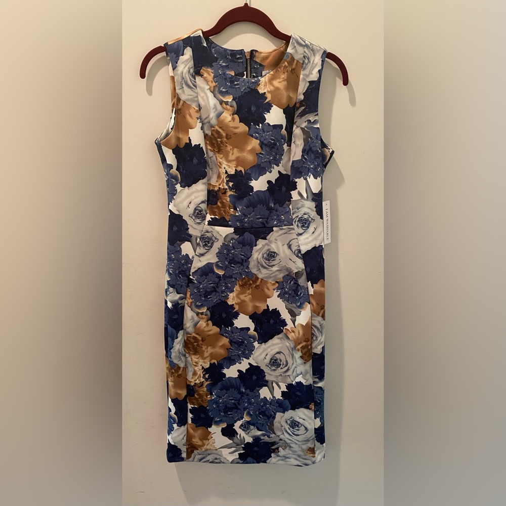 Floral Sleeveless Dress - Blue and Gold